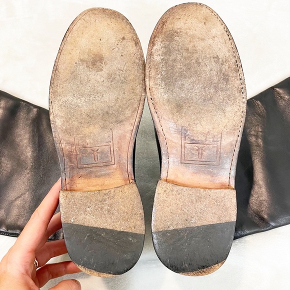 FRYE Shirley Black Tall Buckle Knee High Riding Boots Pull On Leather 6 - Picture 5 of 11